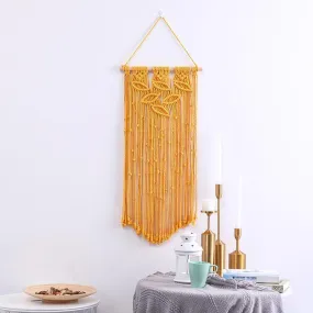 Handmade Leaf Design Wall Hanging Macrame with Tassels - Yellow