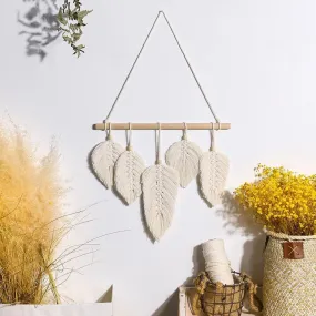 Handwoven Macrame Leaf Feather Wall Hanging