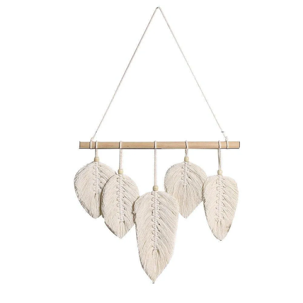 Handwoven Macrame Leaf Feather Wall Hanging