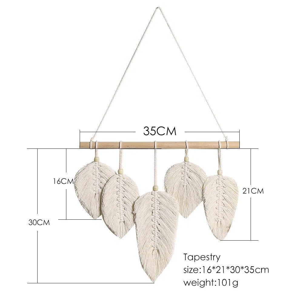 Handwoven Macrame Leaf Feather Wall Hanging