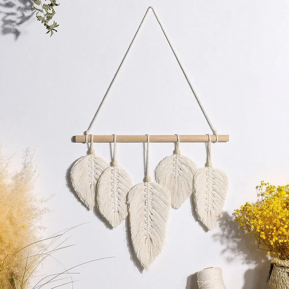 Handwoven Macrame Leaf Feather Wall Hanging