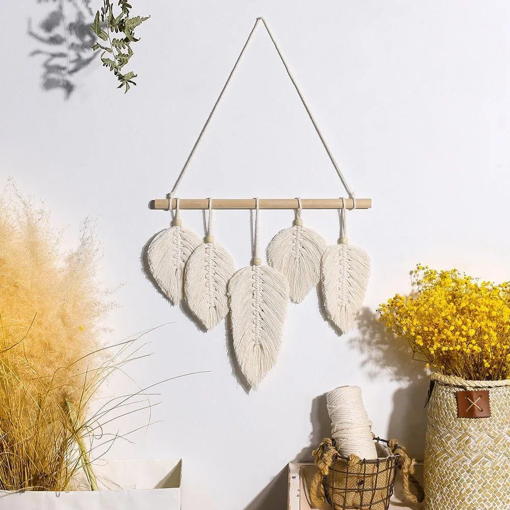 Handwoven Macrame Leaf Feather Wall Hanging