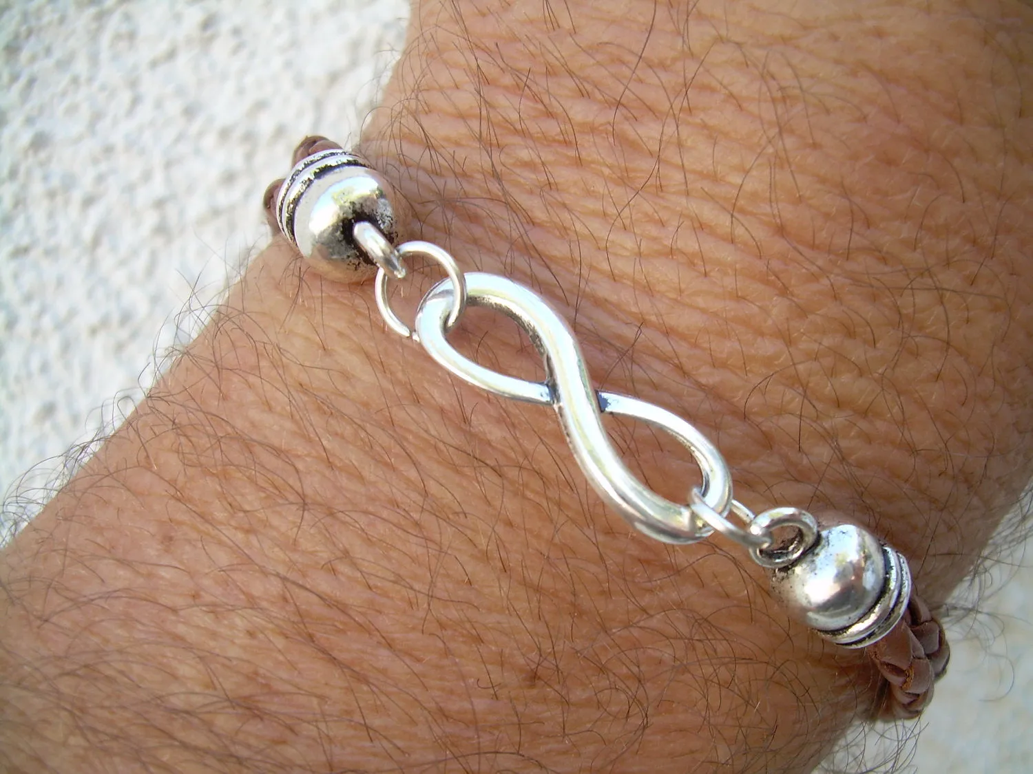 His and Hers Set of  Infinity Bracelets, Leather Bracelet, Mens, Womens, Saddle Braided, Infinity, Mens Bracelet, Womens Bracelet
