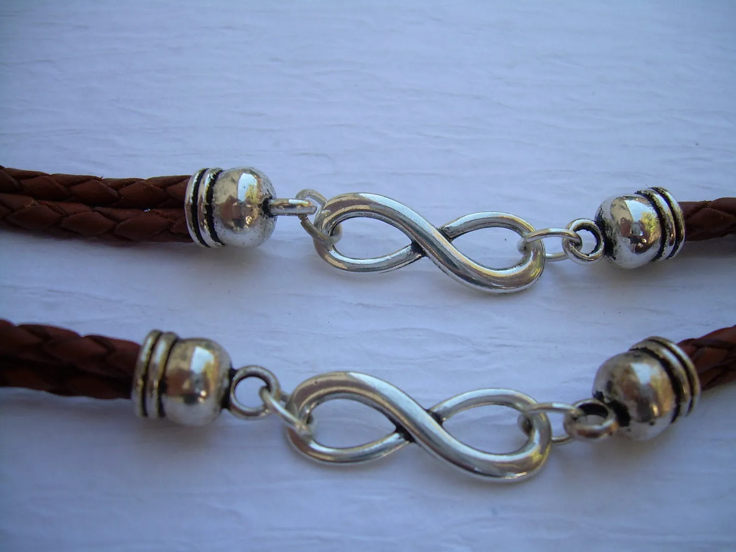 His and Hers Set of  Infinity Bracelets, Leather Bracelet, Mens, Womens, Saddle Braided, Infinity, Mens Bracelet, Womens Bracelet