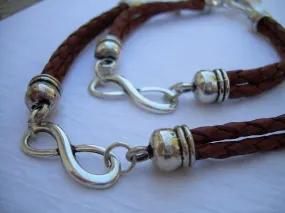 His and Hers Set of  Infinity Bracelets, Leather Bracelet, Mens, Womens, Saddle Braided, Infinity, Mens Bracelet, Womens Bracelet