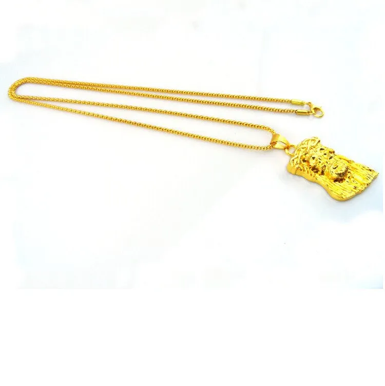 Hot gold filled jesus piece pendant necklace for men women hip hop jewelry gold chunky chain long necklace