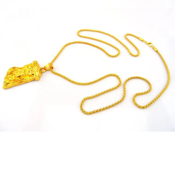 Hot gold filled jesus piece pendant necklace for men women hip hop jewelry gold chunky chain long necklace