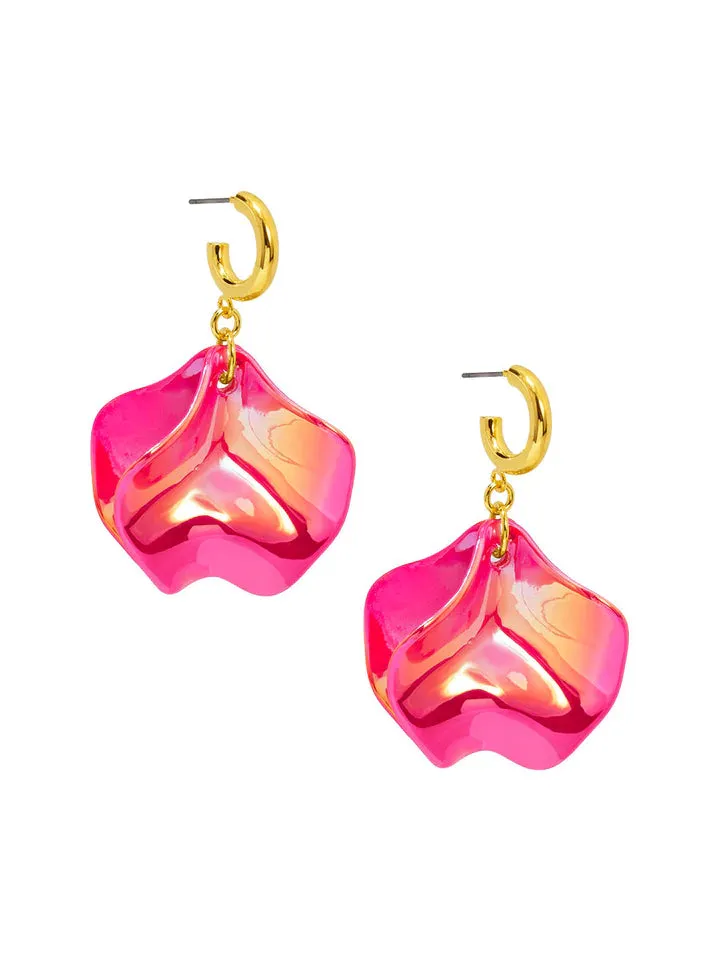 Iridescent 2-Petal Hoop Drop Earring - Hot Pink