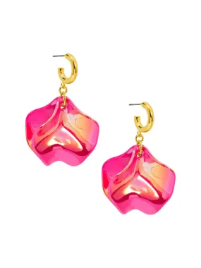 Iridescent 2-Petal Hoop Drop Earring - Hot Pink