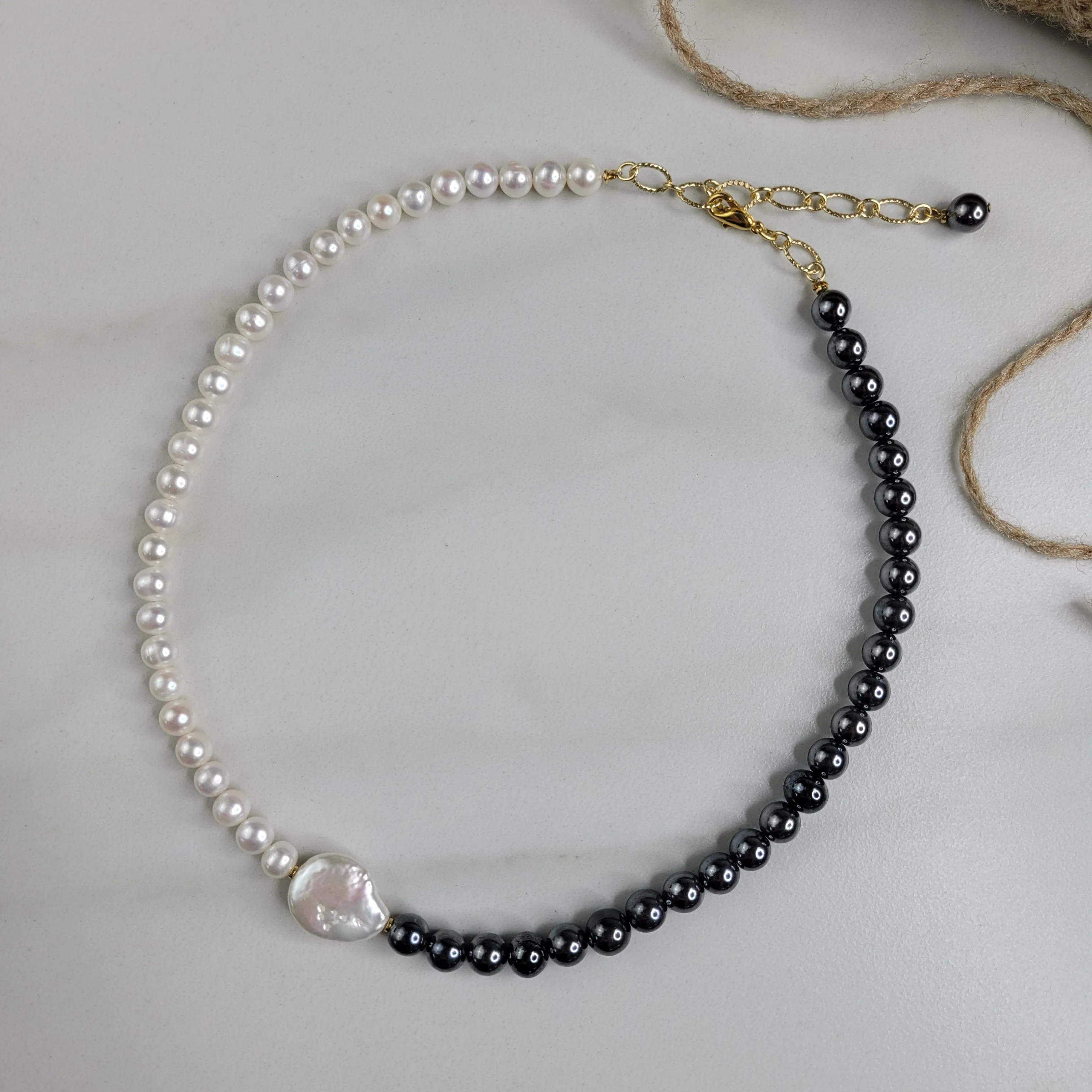 Iridescent Mercury Necklace Handmade with Freshwater Pearls and Vintage Beads
