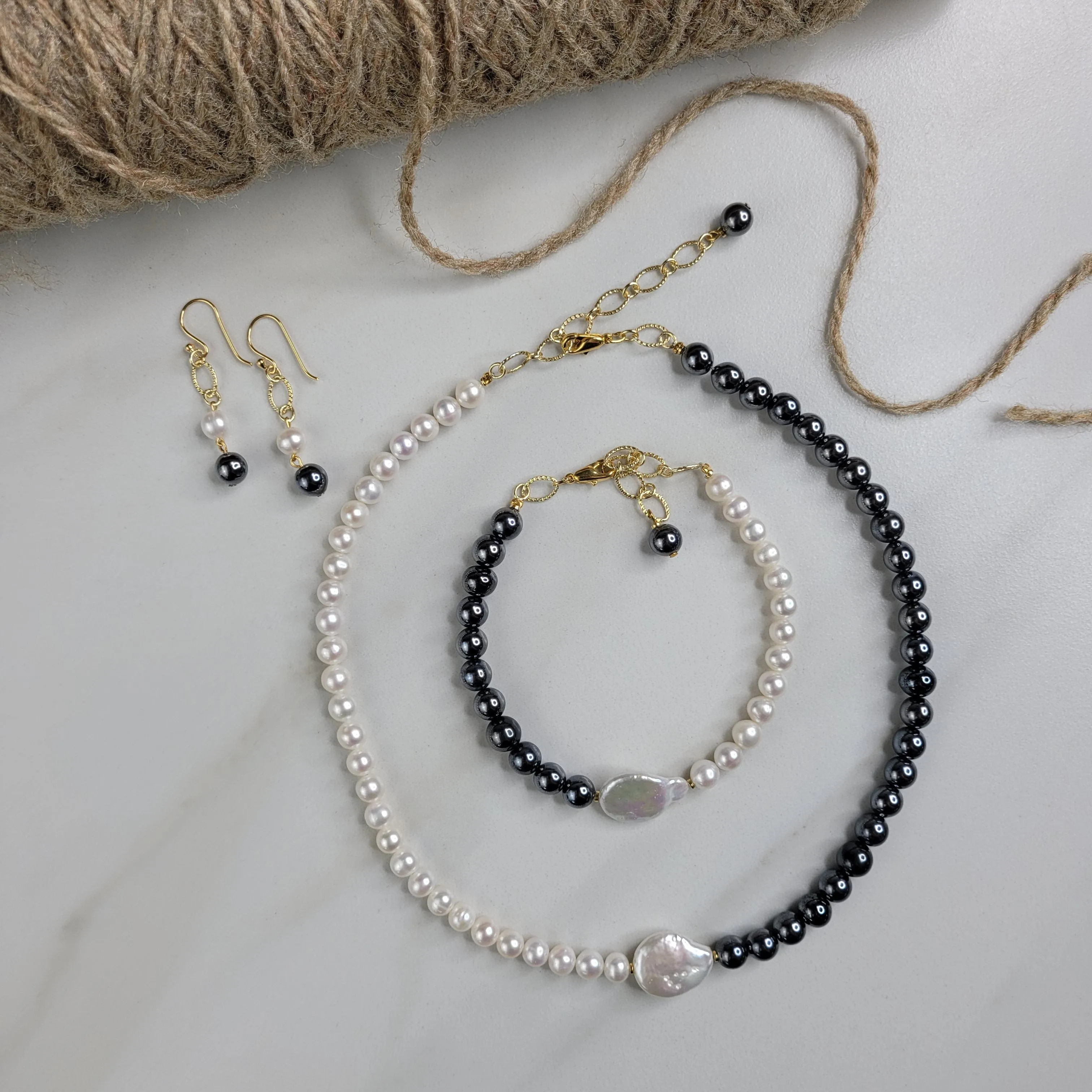 Iridescent Mercury Necklace Handmade with Freshwater Pearls and Vintage Beads