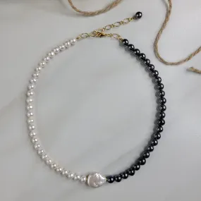Iridescent Mercury Necklace Handmade with Freshwater Pearls and Vintage Beads