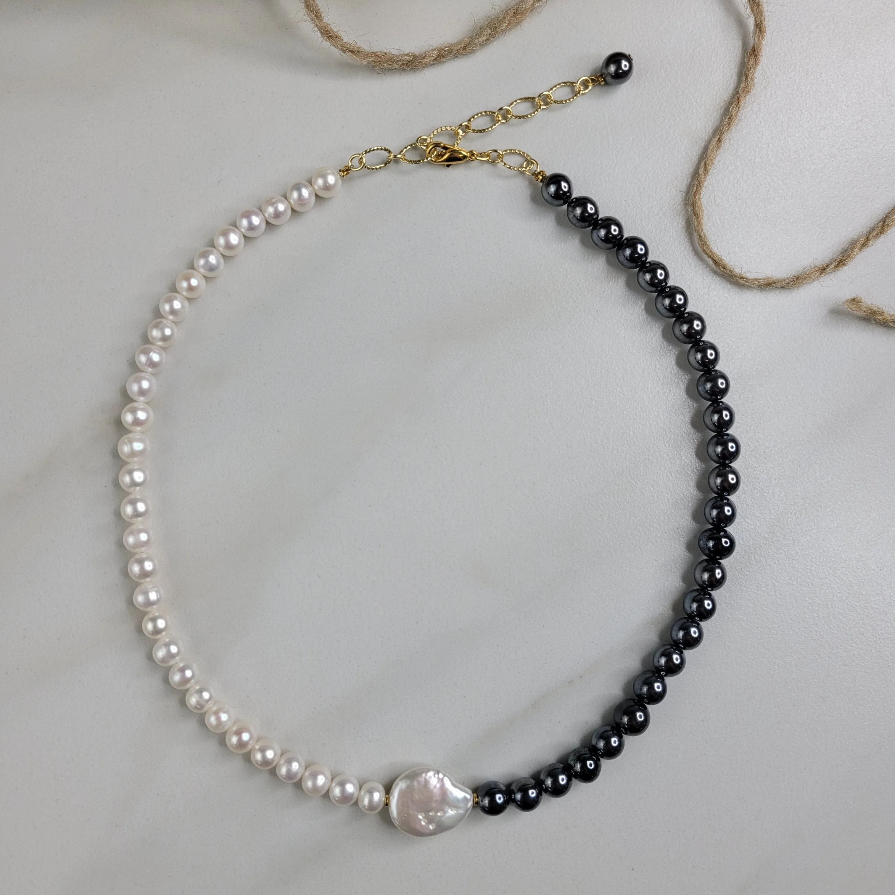 Iridescent Mercury Necklace Handmade with Freshwater Pearls and Vintage Beads