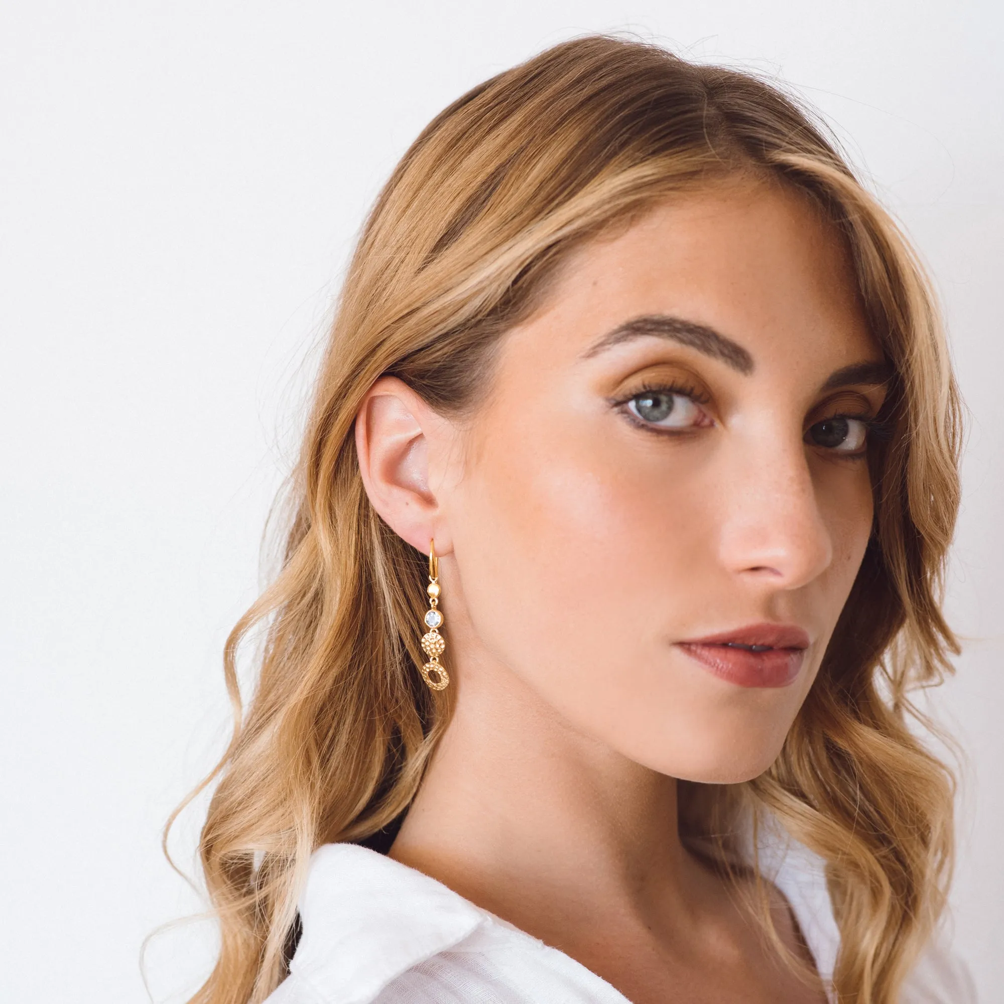 Lakshmi Drop Earrings - Gold Blue Topaz