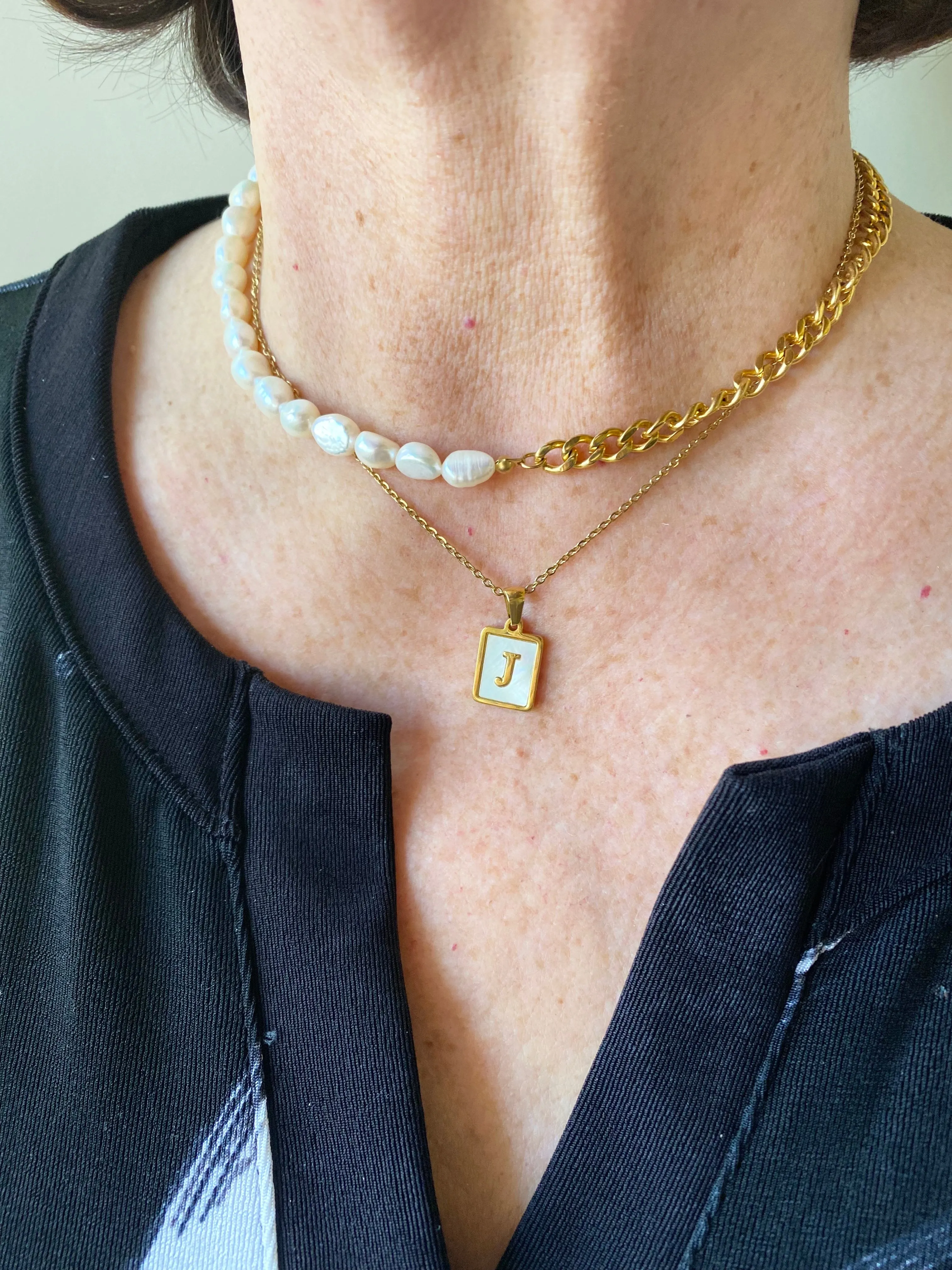 LAUREN Modern Pearl and Chain Necklace