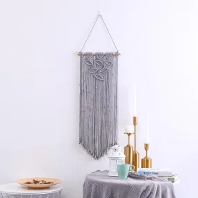 Leaf Design Wall Hanging Macrame with Tassels - Grey