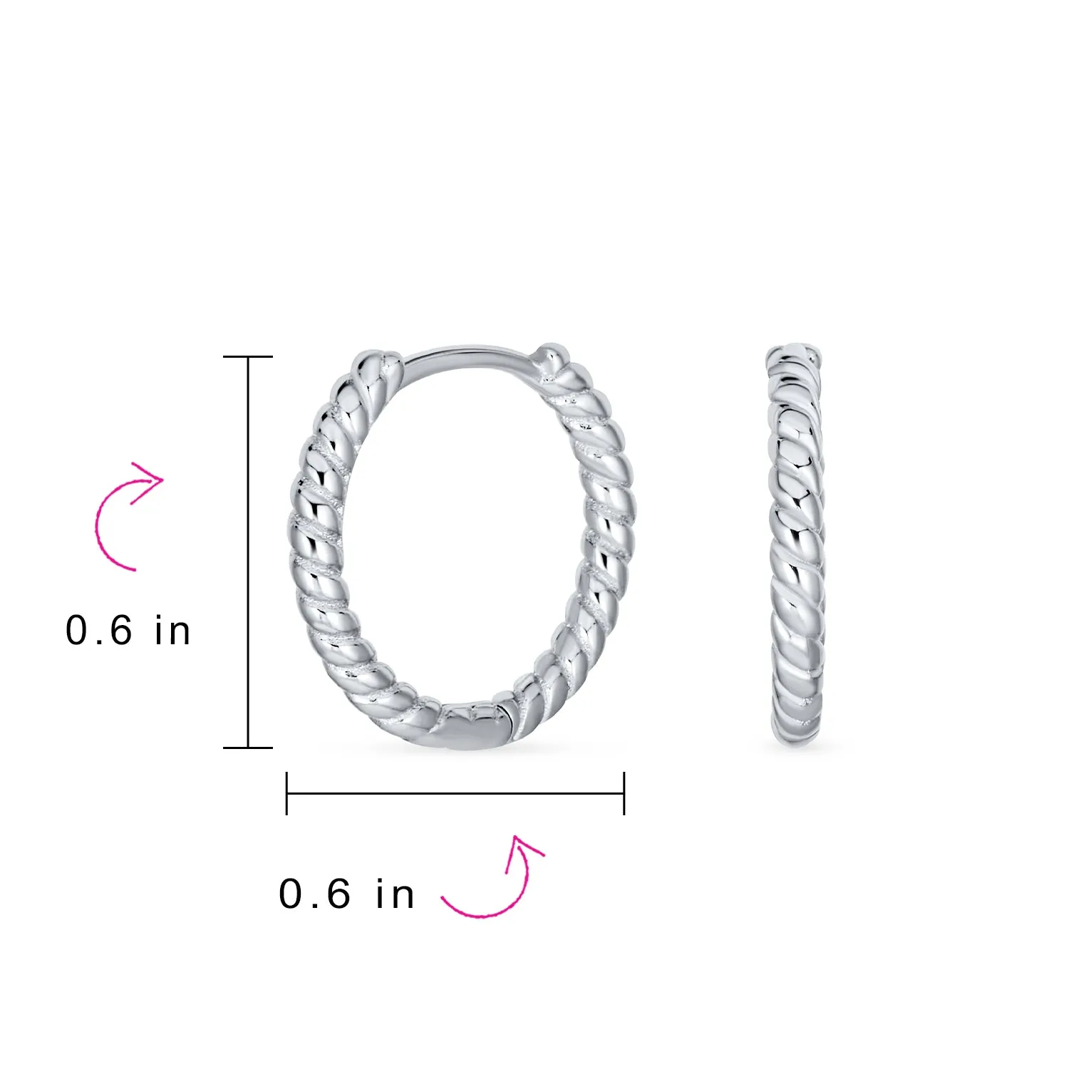 Lightweight Dainty Hoop Huggie Earrings Twist Huggies Sterling Silver 0.60 Inches