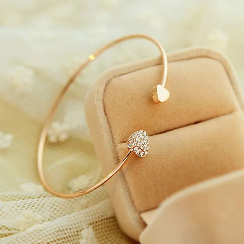 Little Birdie Golden Color Heart Shaped Cuff Bracelet for Women