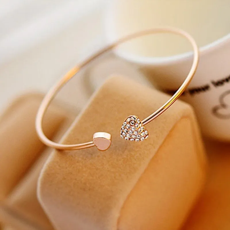 Little Birdie Golden Color Heart Shaped Cuff Bracelet for Women