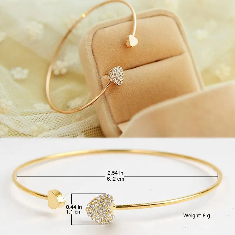Little Birdie Golden Color Heart Shaped Cuff Bracelet for Women