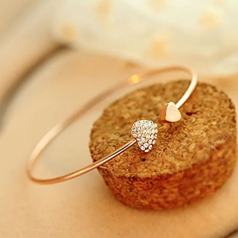 Little Birdie Golden Color Heart Shaped Cuff Bracelet for Women