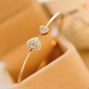 Little Birdie Golden Color Heart Shaped Cuff Bracelet for Women