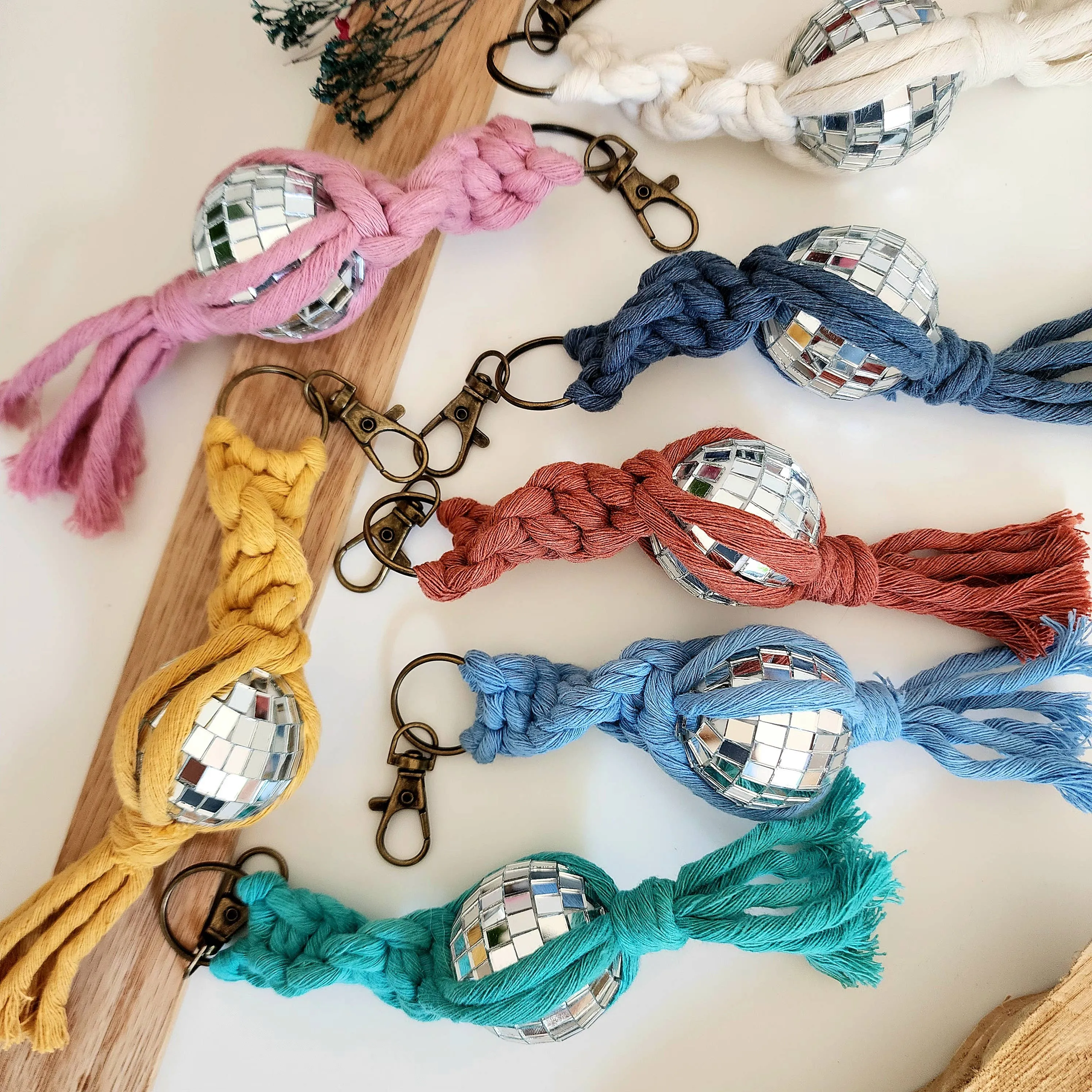 Macrame Disco Ball Keychain Charm, Boho Gifts for Women WHOLESALE