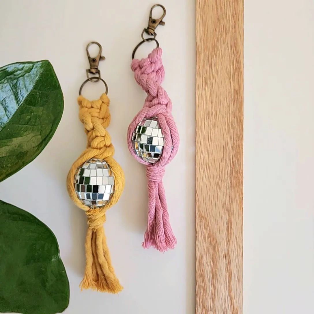 Macrame Disco Ball Keychain Charm, Boho Gifts for Women WHOLESALE