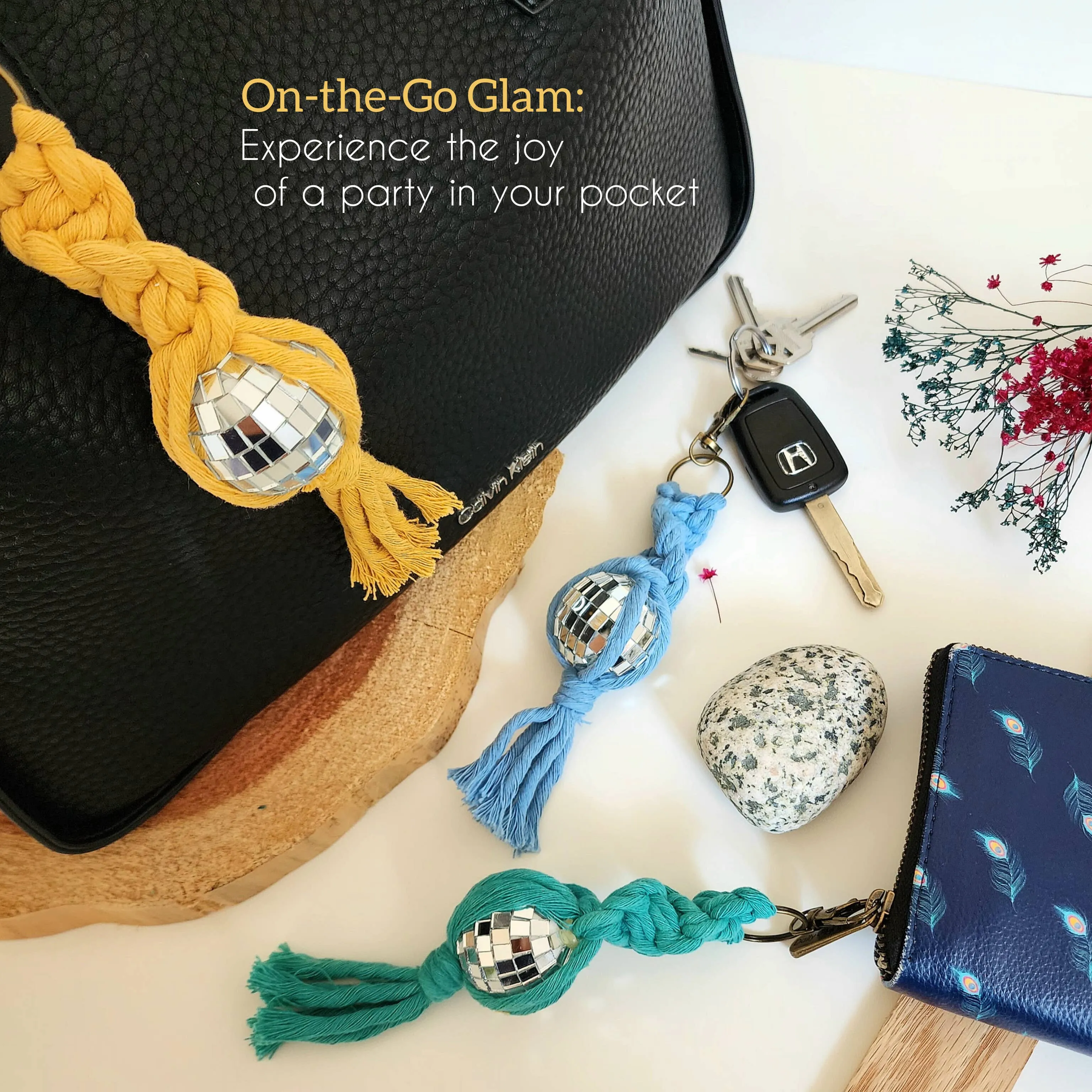 Macrame Disco Ball Keychain Charm, Boho Gifts for Women WHOLESALE