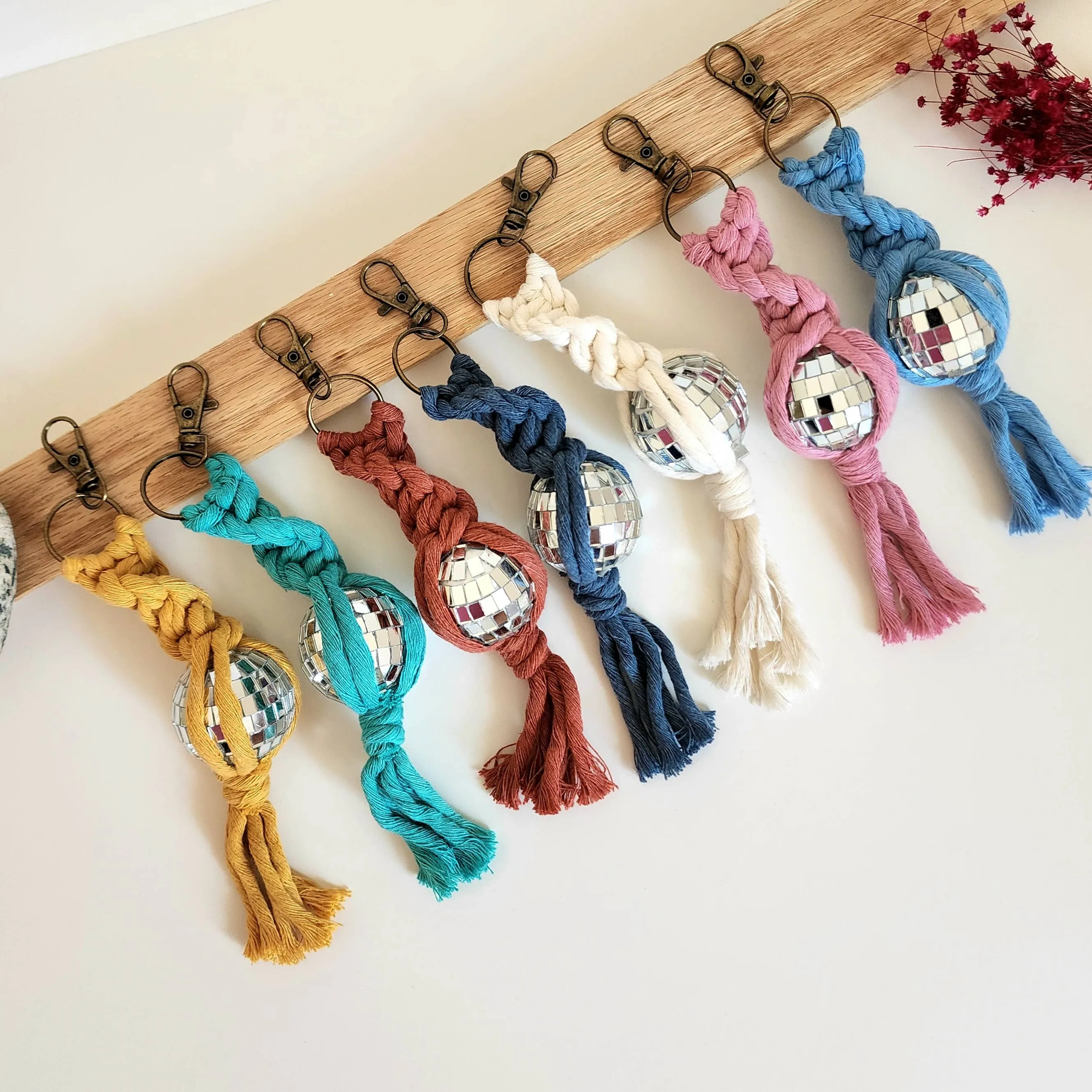 Macrame Disco Ball Keychain Charm, Boho Gifts for Women WHOLESALE