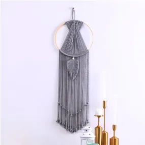 Macrame Dream Catcher Wall Hanging with Tassels - Grey