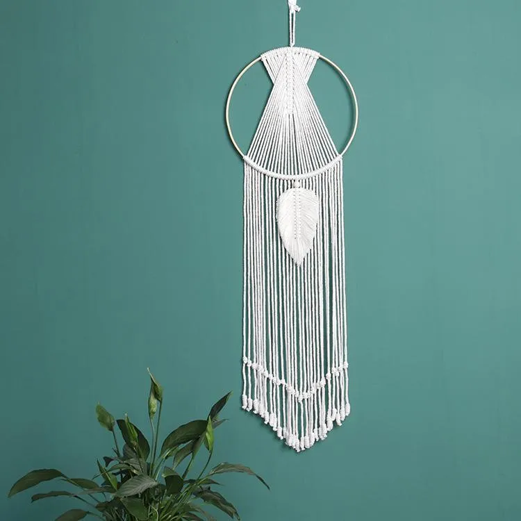 Macrame Dream Catcher Wall Hanging with Tassels - White