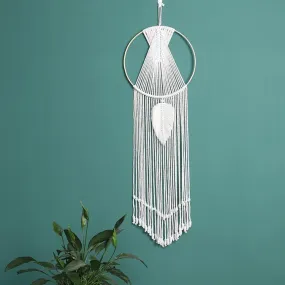 Macrame Dream Catcher Wall Hanging with Tassels - White