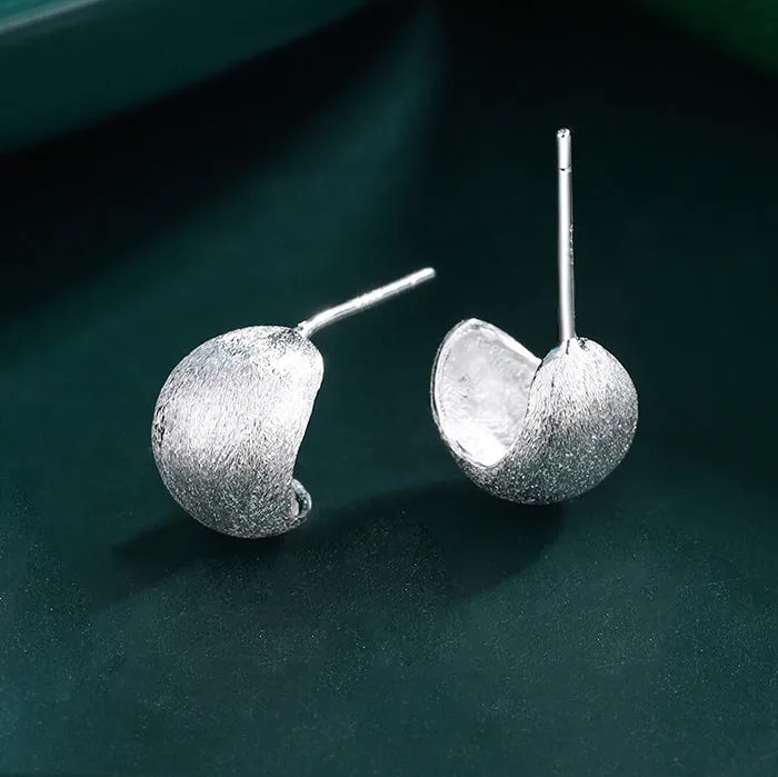 Matte Sterling Silver Half Hoop Earrings for Women