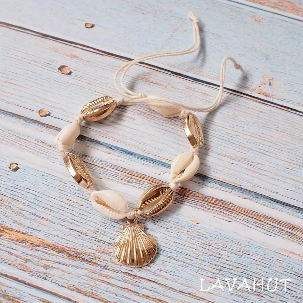 Mermaid Gold Cowry Seashell Hawaiian Bracelet