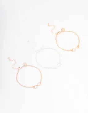 Mixed Metal Polished Infinity Bracelet 3-Pack