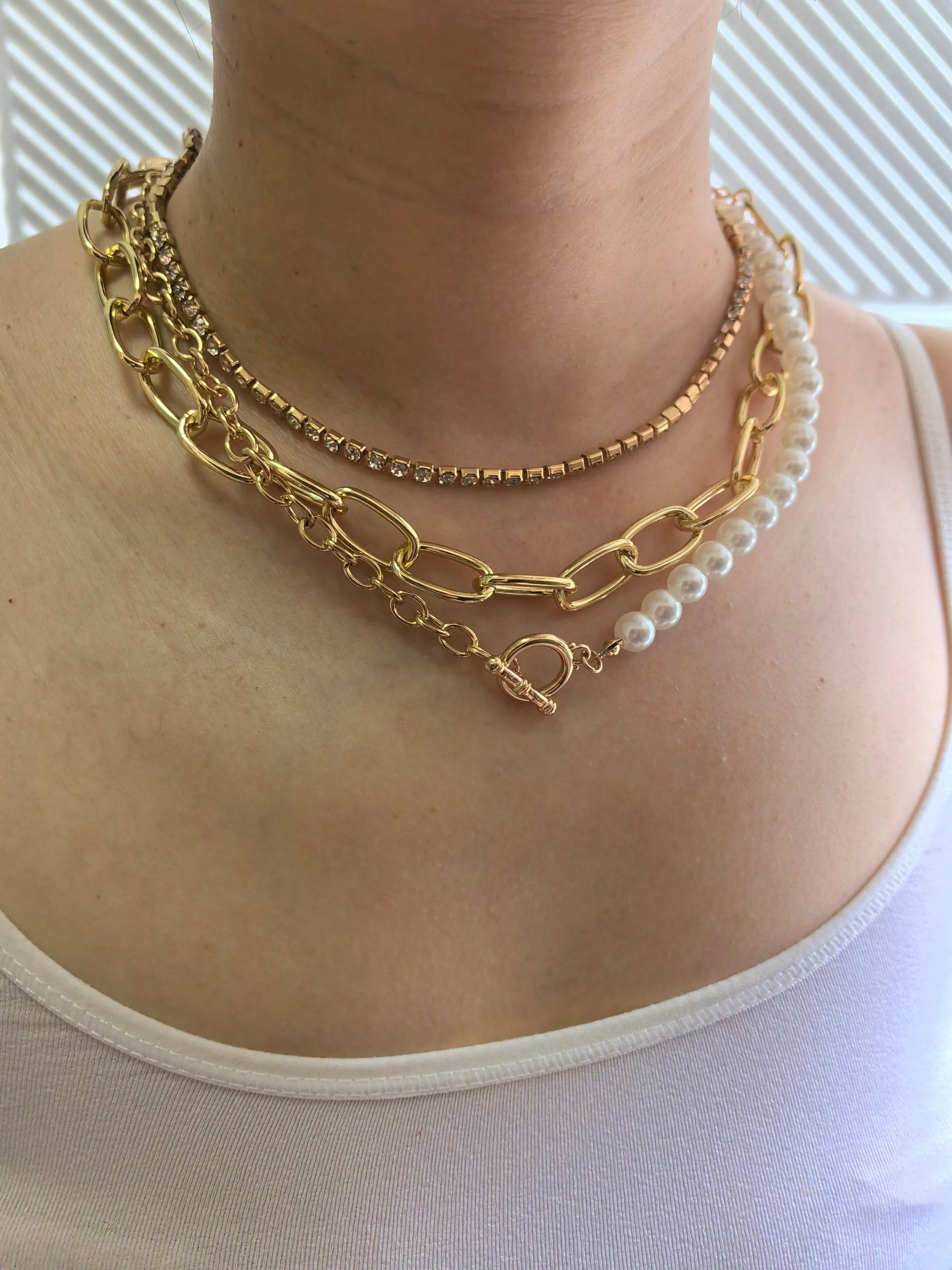 Multistrand Layered Chain Imitation Pearl Rhinestone Necklace Set