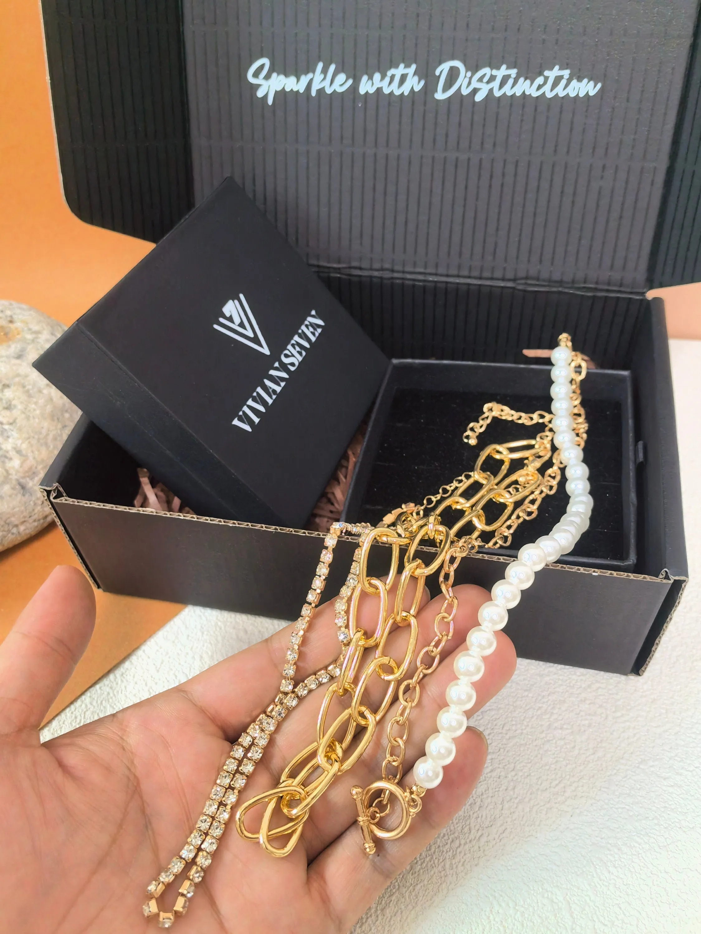 Multistrand Layered Chain Imitation Pearl Rhinestone Necklace Set