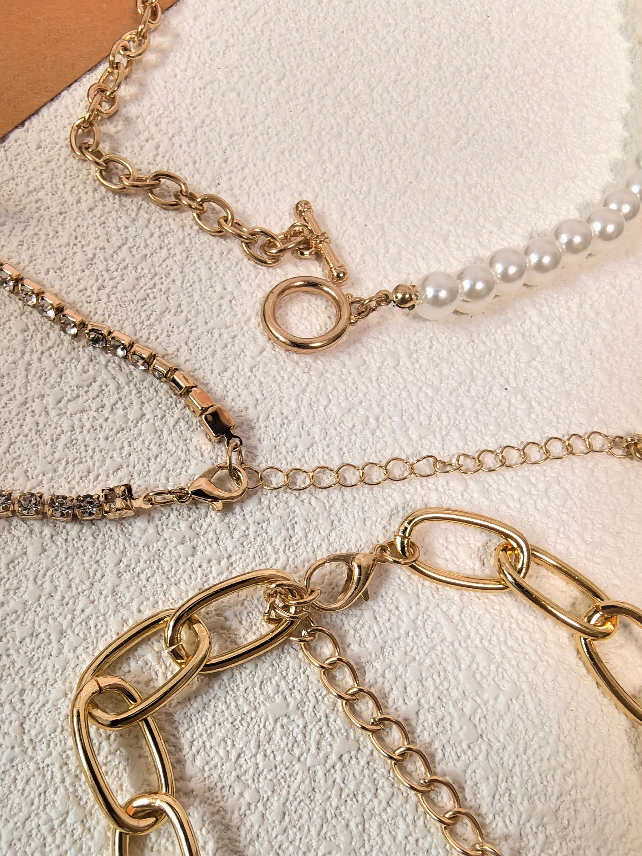 Multistrand Layered Chain Imitation Pearl Rhinestone Necklace Set