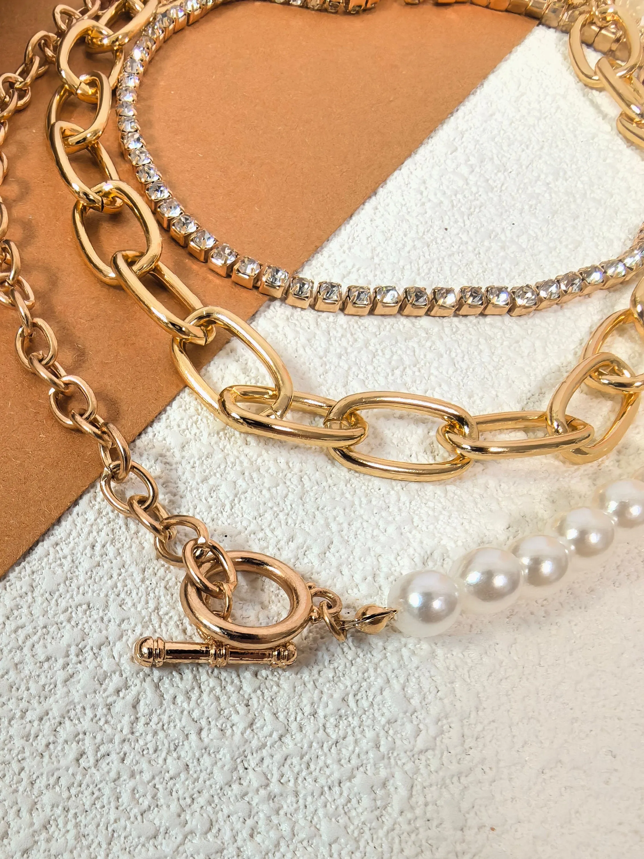 Multistrand Layered Chain Imitation Pearl Rhinestone Necklace Set