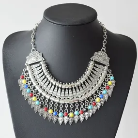 New Bohemian Fringe Tassel Collar Statement Necklace Vintage Boho Gypsy Silver Festival Turkish Ethnic Chunky Pendants Necklace