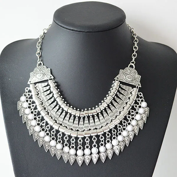 New Bohemian Fringe Tassel Collar Statement Necklace Vintage Boho Gypsy Silver Festival Turkish Ethnic Chunky Pendants Necklace