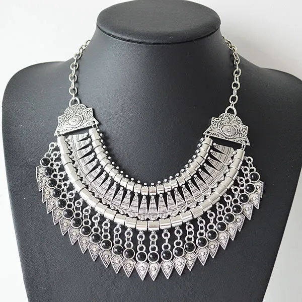 New Bohemian Fringe Tassel Collar Statement Necklace Vintage Boho Gypsy Silver Festival Turkish Ethnic Chunky Pendants Necklace