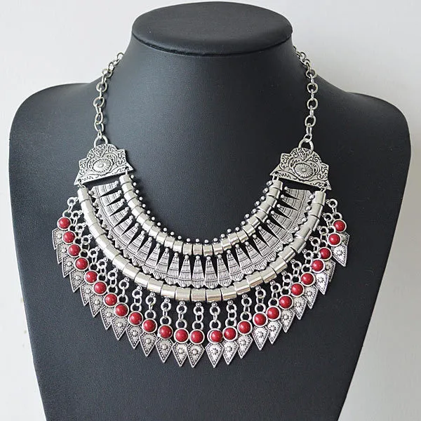 New Bohemian Fringe Tassel Collar Statement Necklace Vintage Boho Gypsy Silver Festival Turkish Ethnic Chunky Pendants Necklace