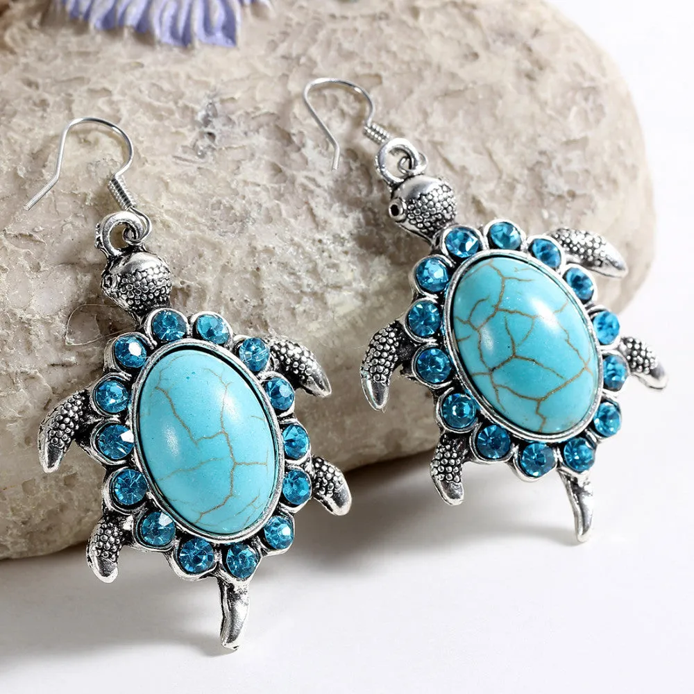 New Fashion Simple Geometric blue gem Bohemia Retro big Turquoise earrings women jewelry charms earring vintage jewelry
