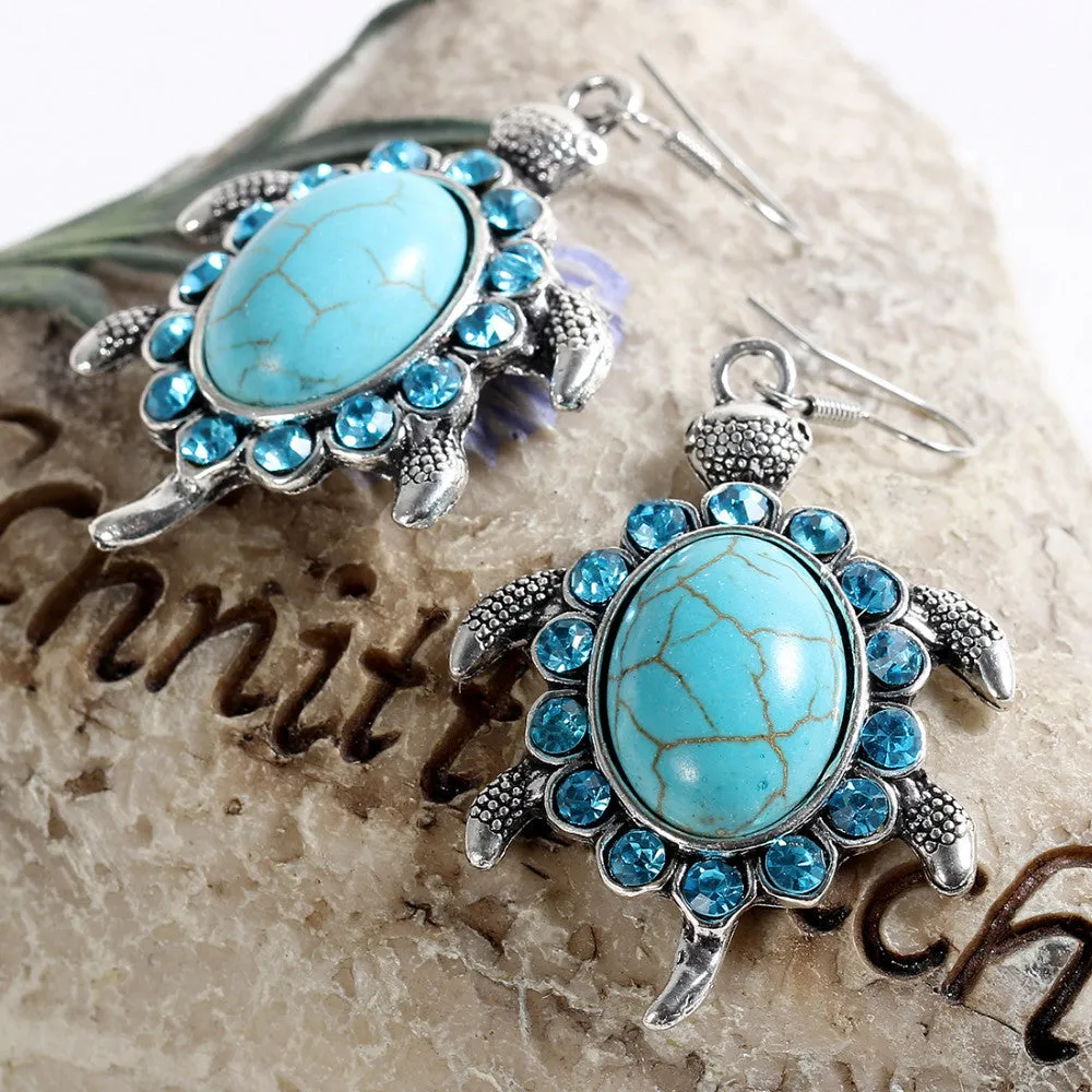 New Fashion Simple Geometric blue gem Bohemia Retro big Turquoise earrings women jewelry charms earring vintage jewelry