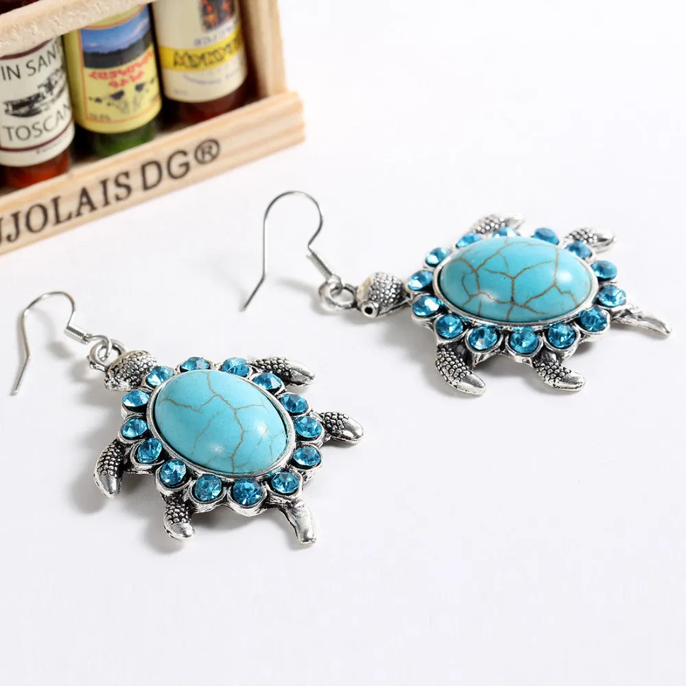 New Fashion Simple Geometric blue gem Bohemia Retro big Turquoise earrings women jewelry charms earring vintage jewelry