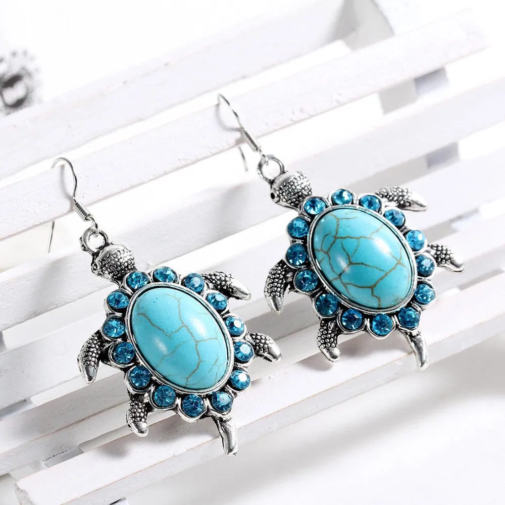 New Fashion Simple Geometric blue gem Bohemia Retro big Turquoise earrings women jewelry charms earring vintage jewelry