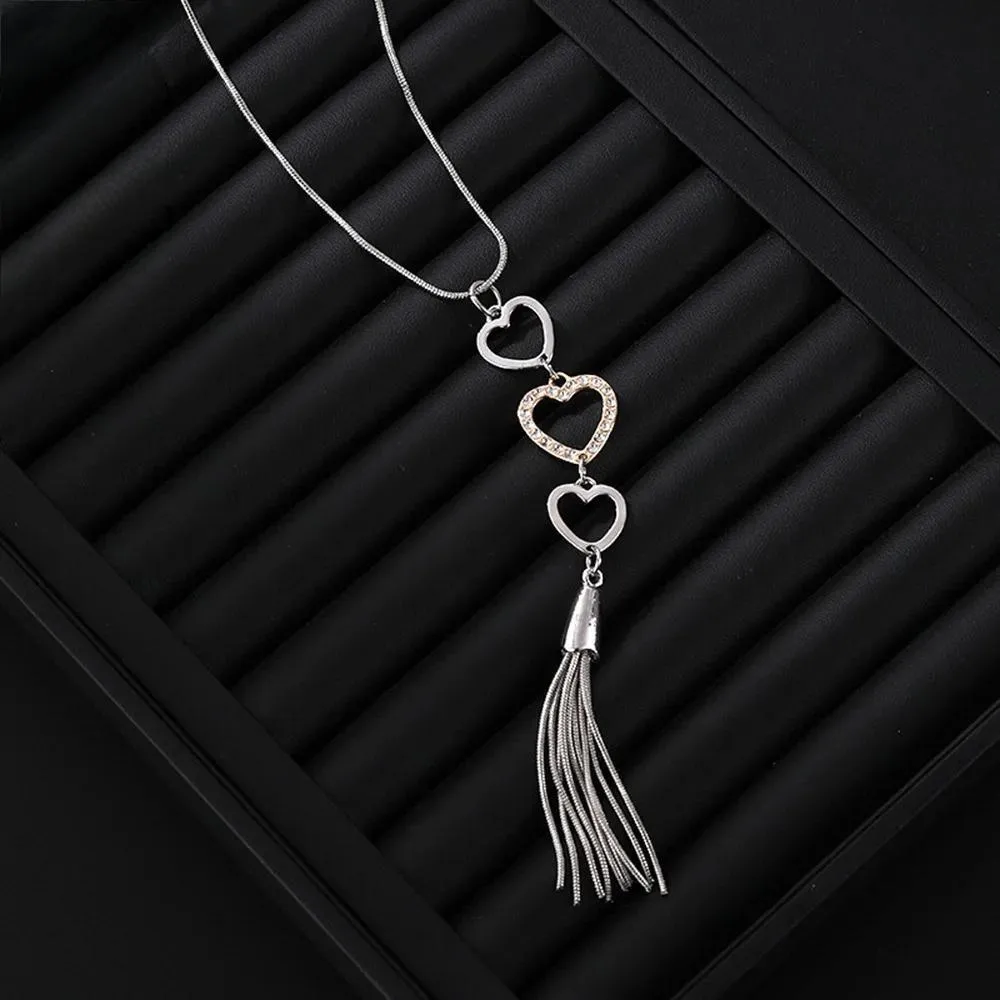 New Fashion Sweet Heart Necklace for Women Trendy Long Collar Chains