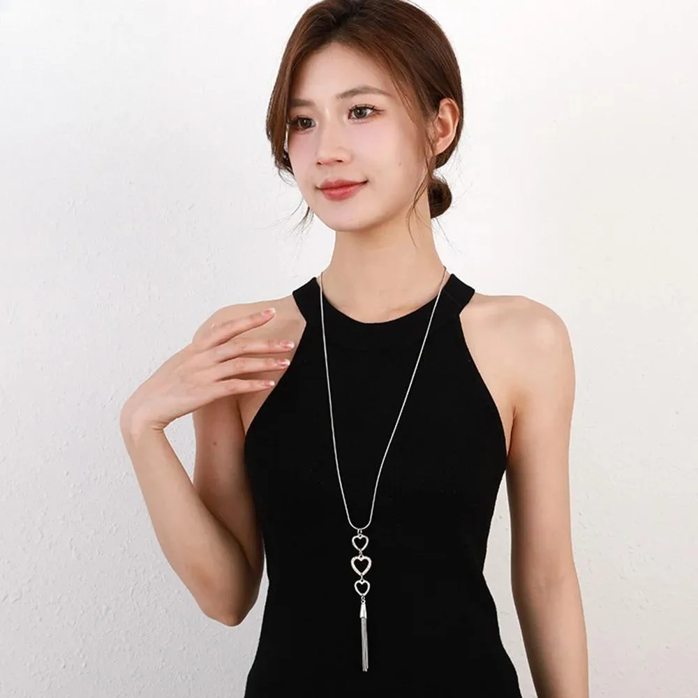 New Fashion Sweet Heart Necklace for Women Trendy Long Collar Chains